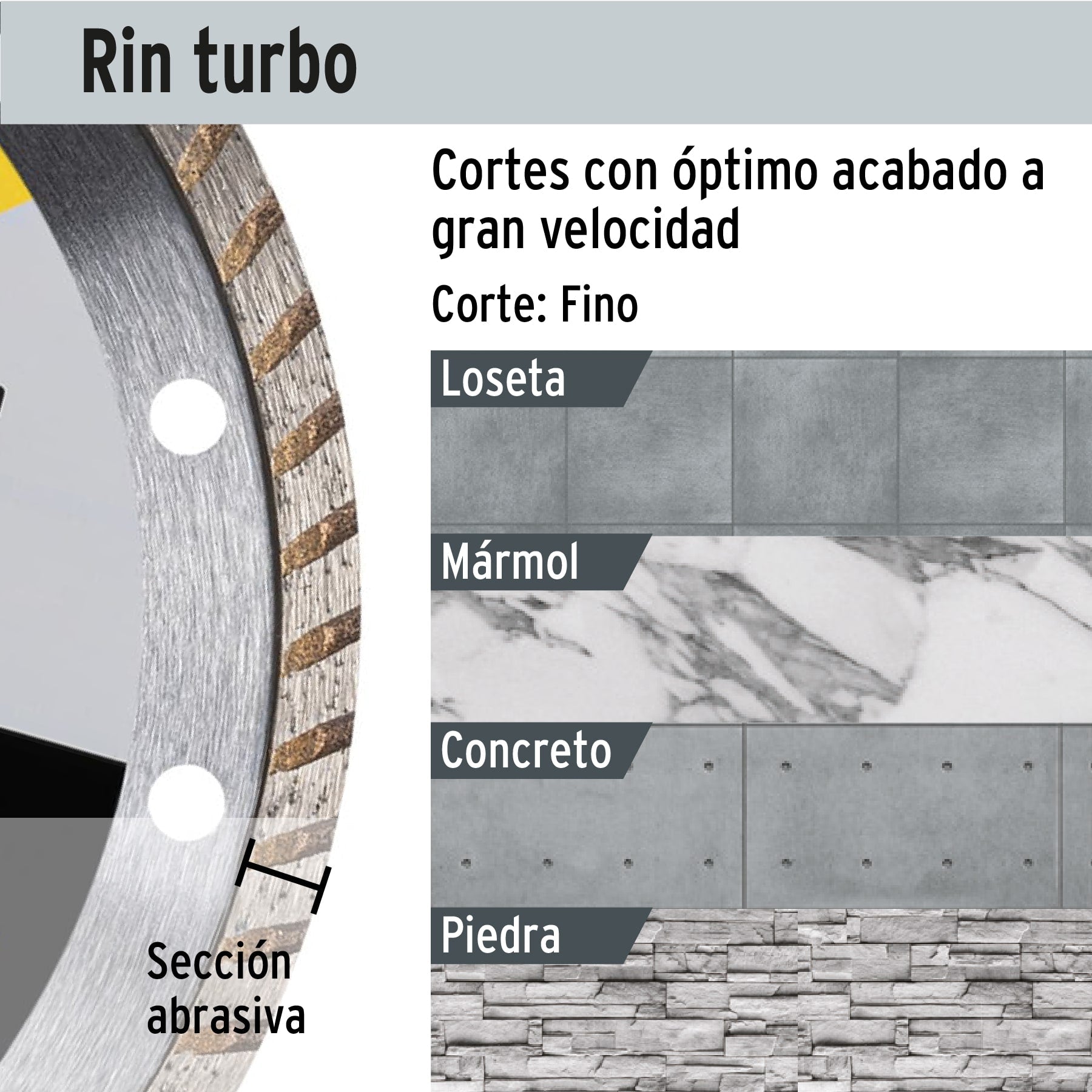 Disco de diamante de 4' x 1.2 mm, rin turbo, PRETUL | DID-240P | 27016