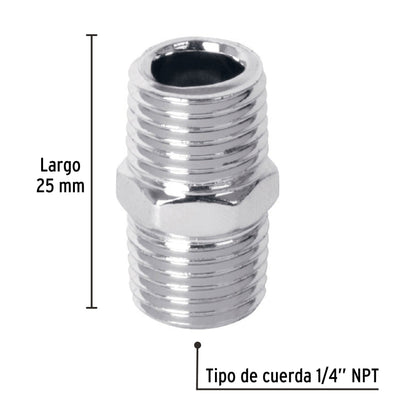 Niple de acero, macho-macho, cuerda 1/4' NPT, PRETUL | NIPLE-P | 27025