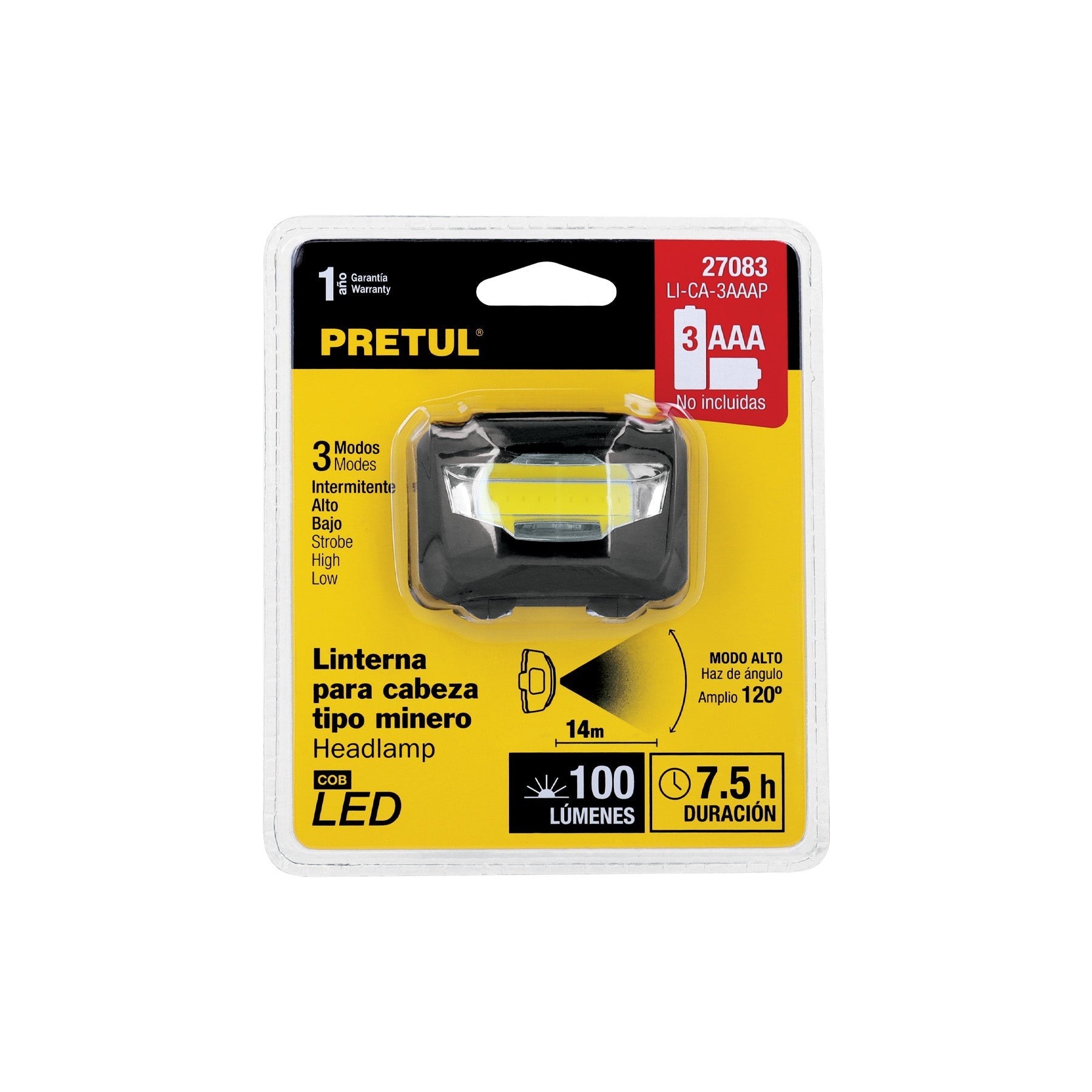 Linterna de minero LED 100 lm de 3 pilas AAA, PRETUL | LI-CA-3AAAP | 27083