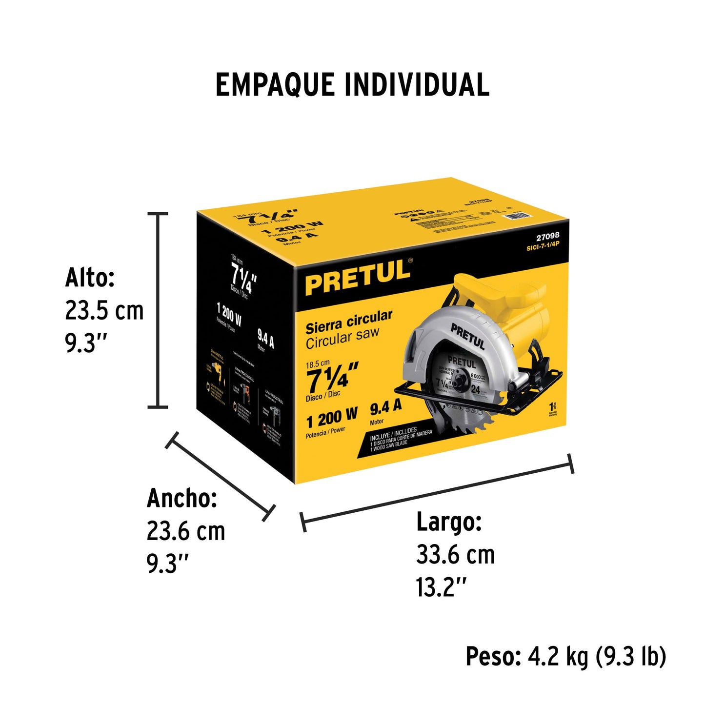 Sierra circular 7-1/4', 1200W, PRETUL | SICI-7-1/4P | 27098