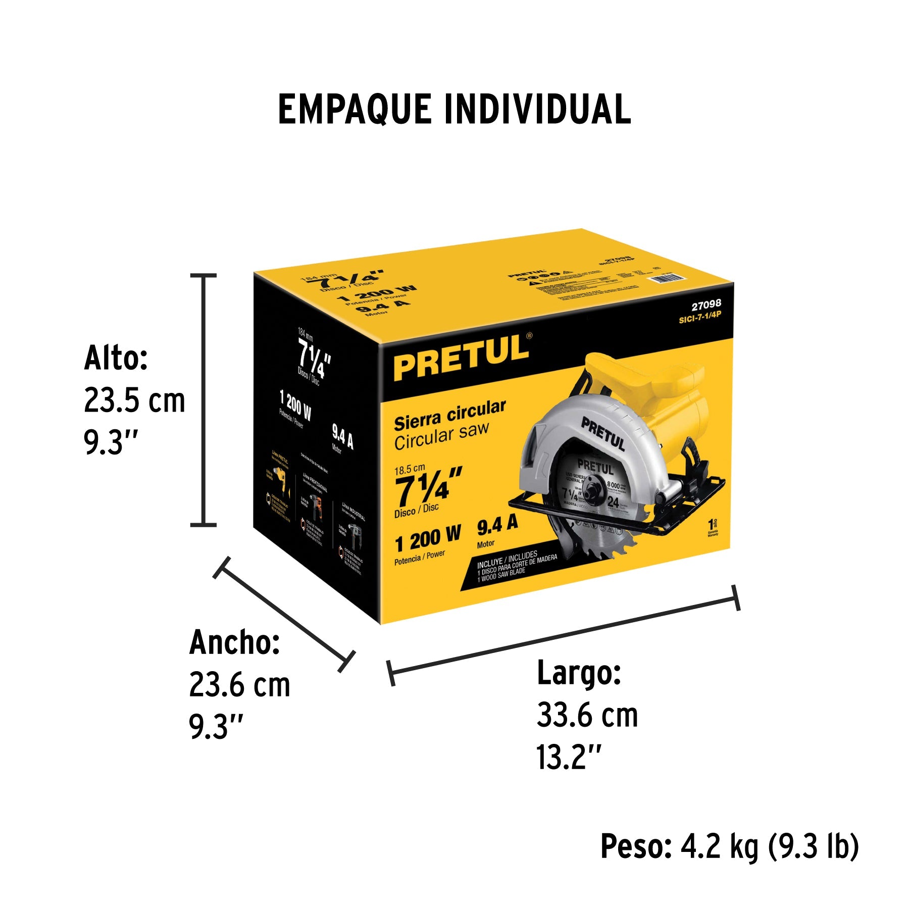 Sierra circular 7-1/4', 1200W, PRETUL | SICI-7-1/4P | 27098
