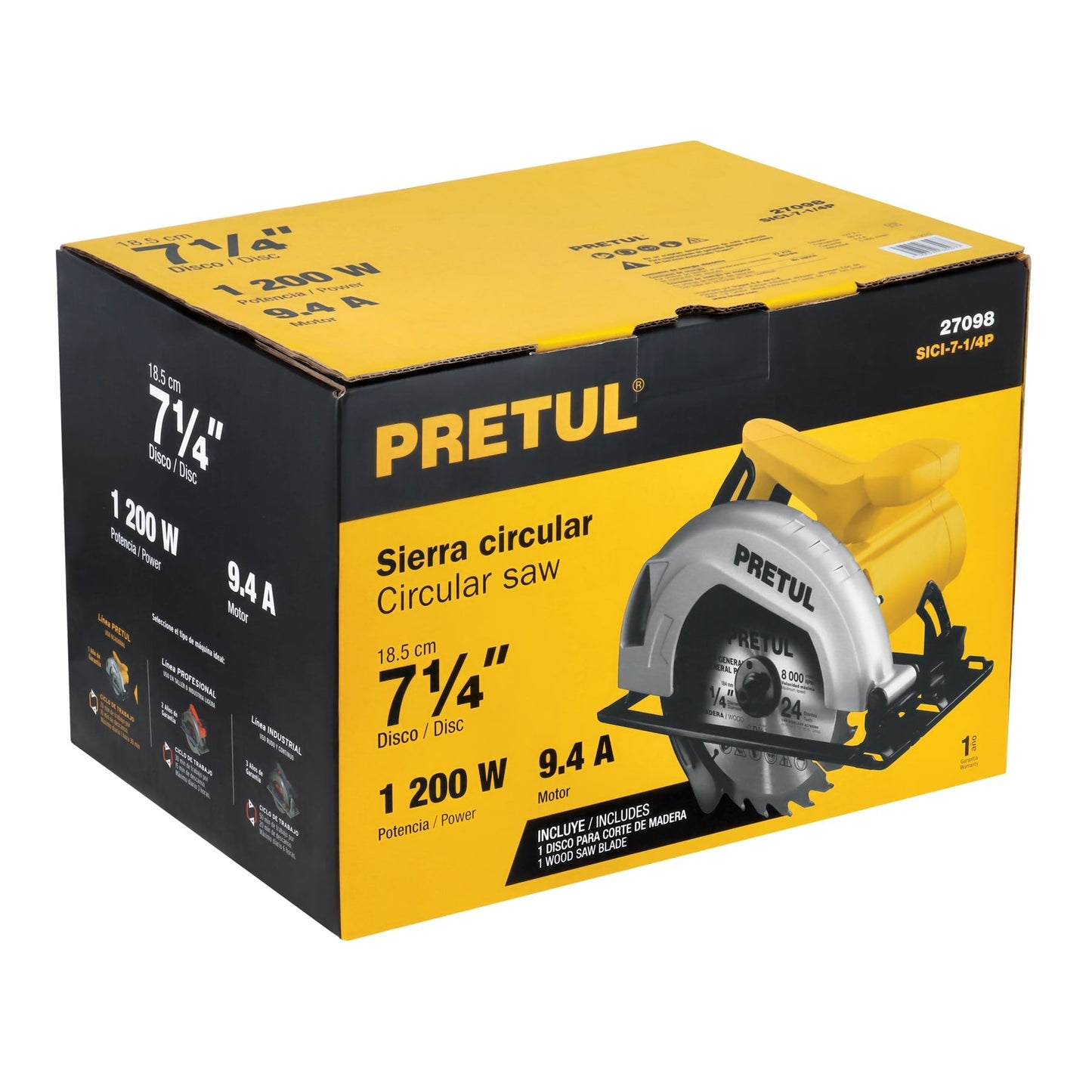Sierra circular 7-1/4', 1200W, PRETUL | SICI-7-1/4P | 27098