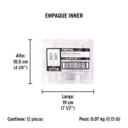 Bolsa con 2 carbones d/repuesto p/ROTO-1/2P6 y 3/8P6, TRUPER | CB-ROTO-P6 | 27118