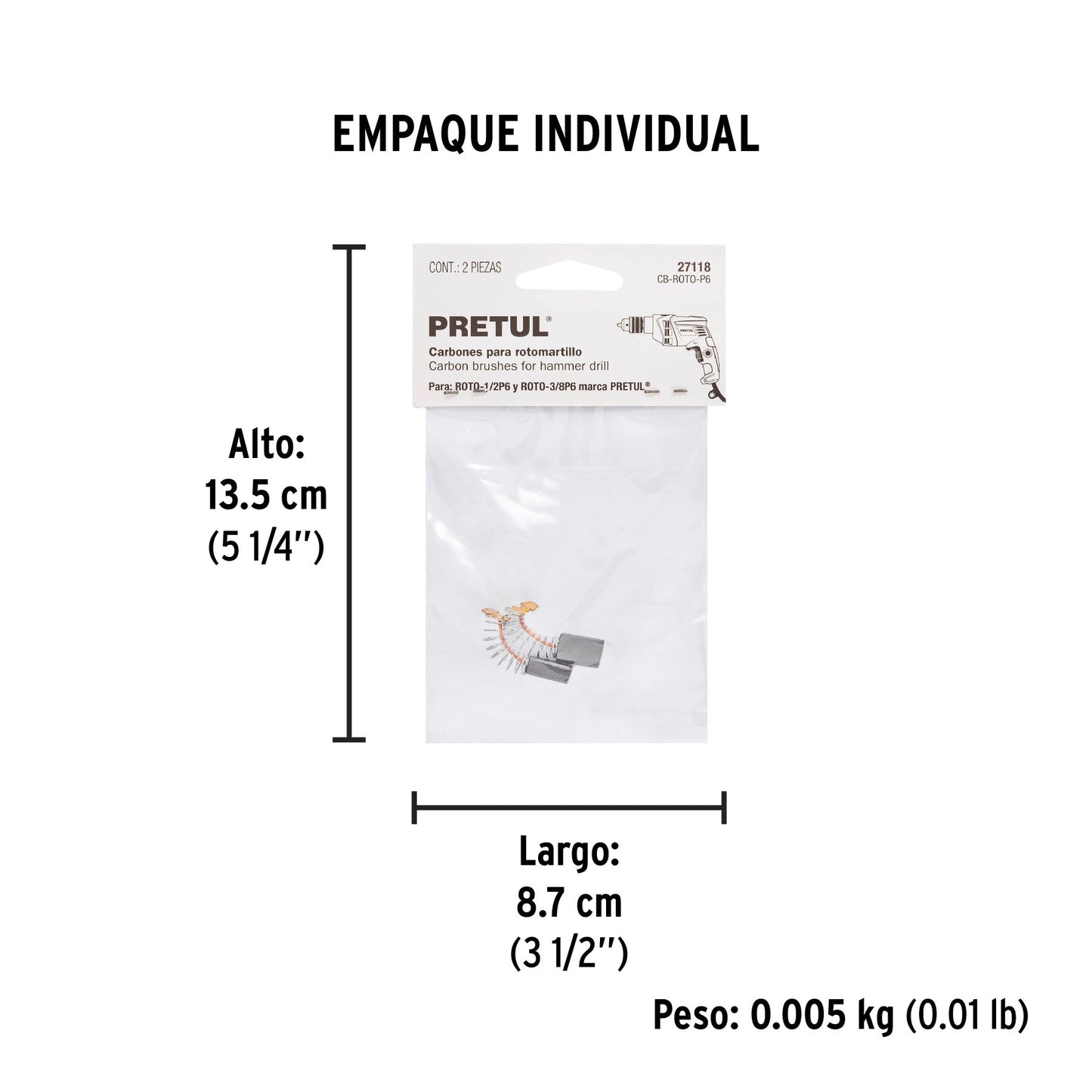 Bolsa con 2 carbones d/repuesto p/ROTO-1/2P6 y 3/8P6, TRUPER | CB-ROTO-P6 | 27118
