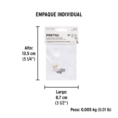 Bolsa con 2 carbones d/repuesto p/ROTO-1/2P6 y 3/8P6, TRUPER | CB-ROTO-P6 | 27118