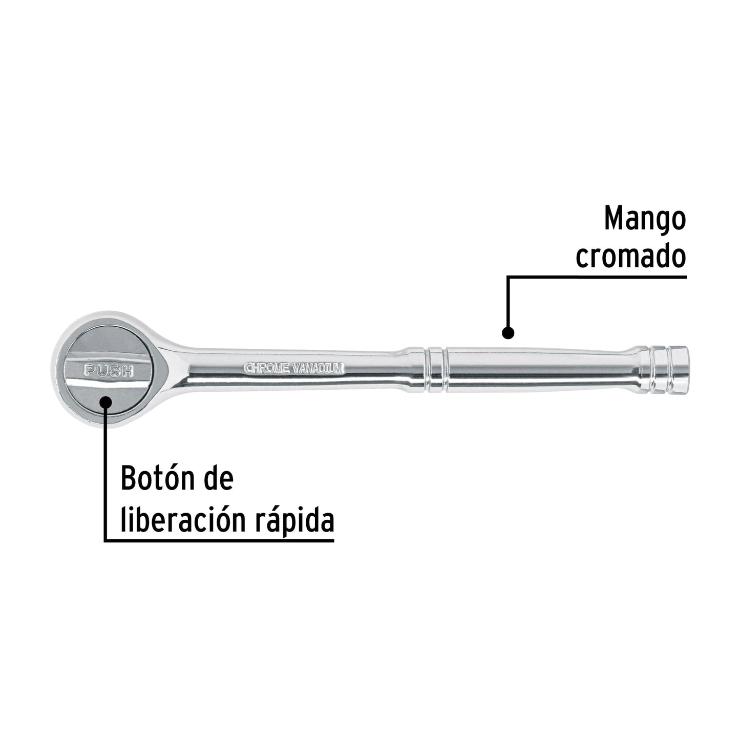 Matraca cuadro 3/8' liberación rápida cabeza redonda, Pretul | M-3845P | 27352
