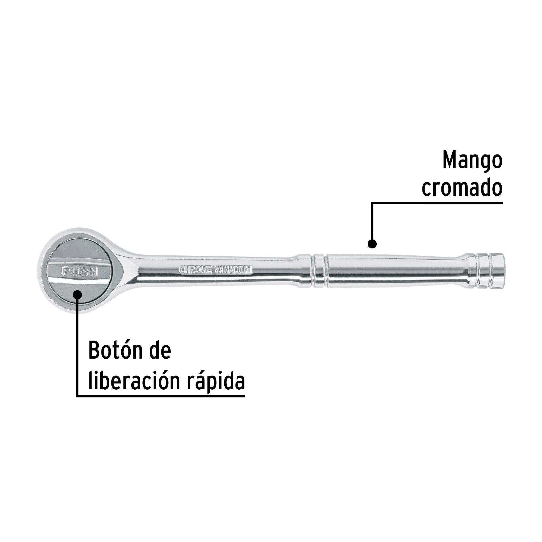 Matraca cuadro 3/8' liberación rápida cabeza redonda, Pretul | M-3845P | 27352