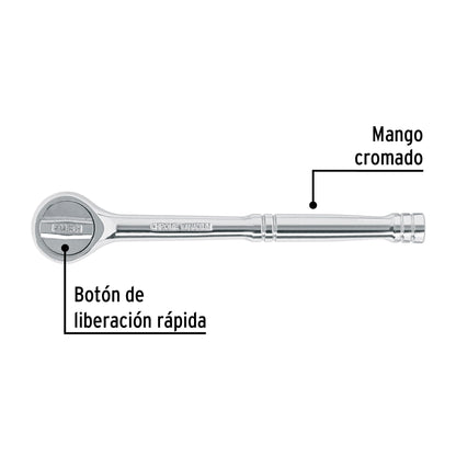 Matraca cuadro 3/8' liberación rápida cabeza redonda, Pretul | M-3845P | 27352
