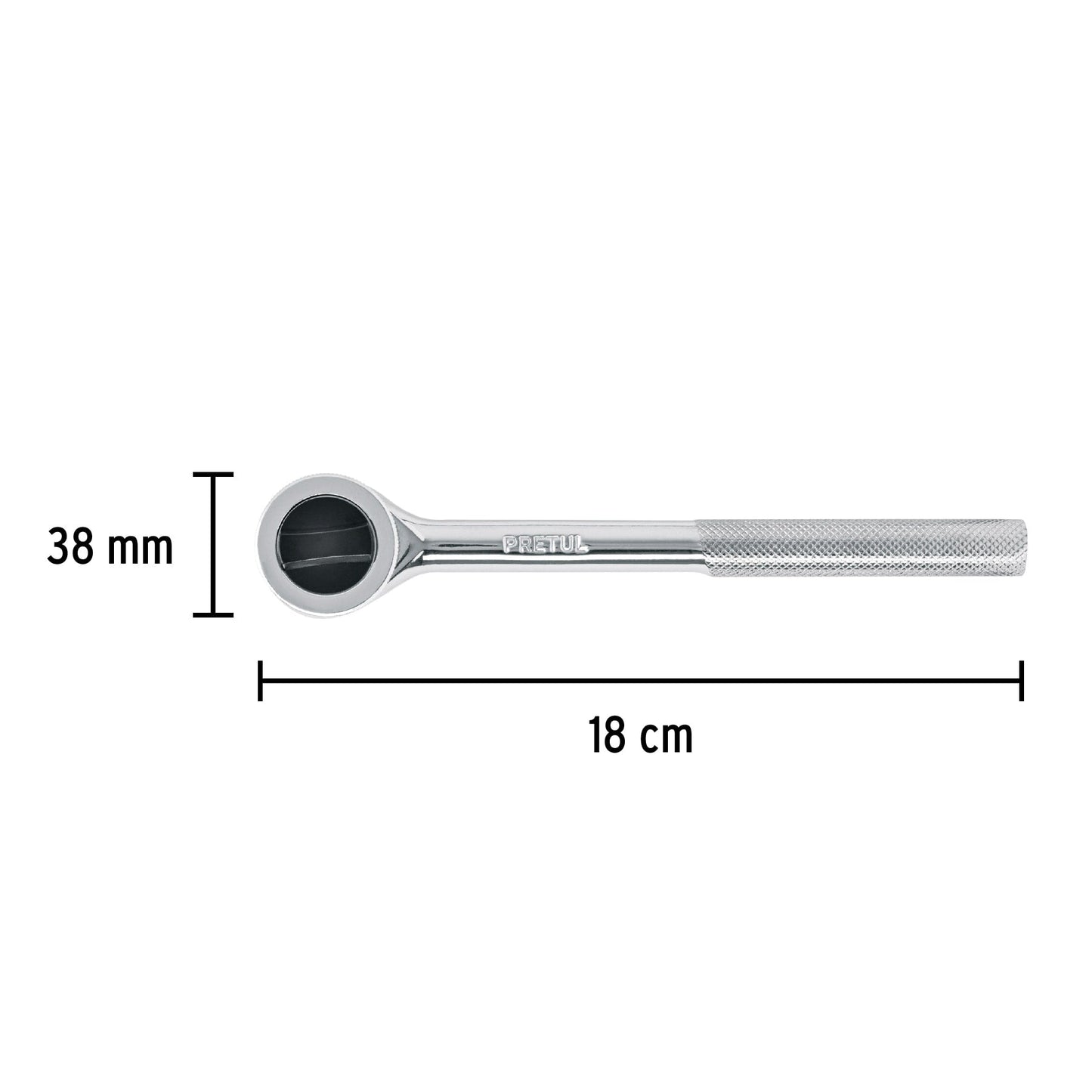 Matraca cuadro 3/8' cabeza redonda con disco, Pretul | M-3845DP | 27354