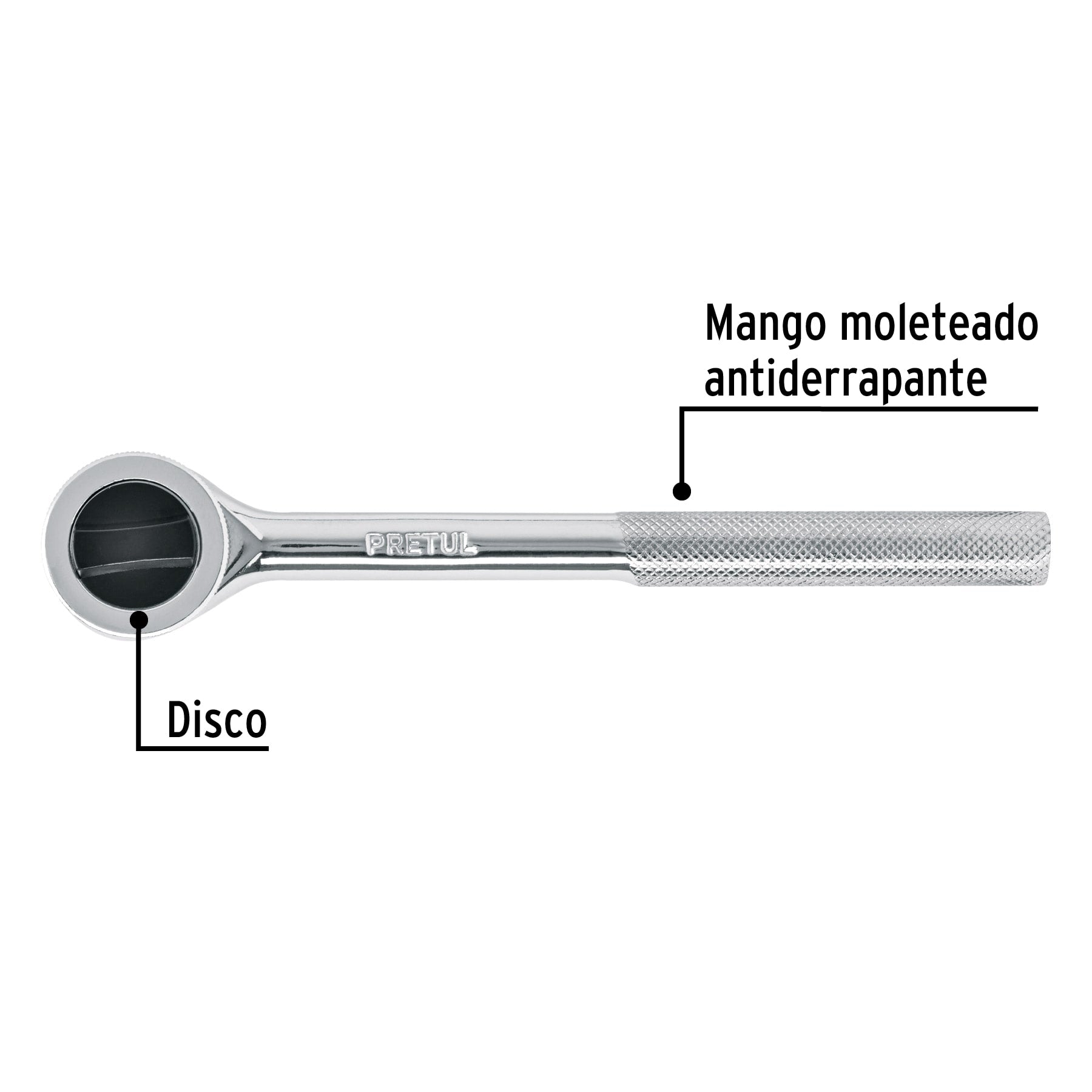 Matraca cuadro 3/8' cabeza redonda con disco, Pretul | M-3845DP | 27354