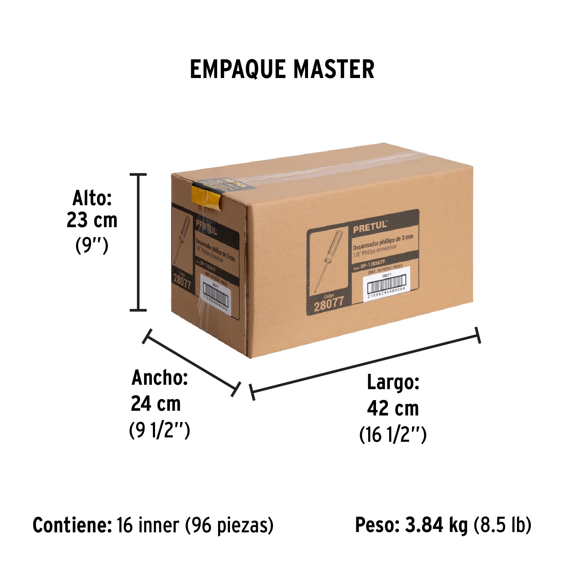 Desarmador de cruz 1/8' x 6' mango de PVC, Pretul | DP-1/8X6TP | 28077