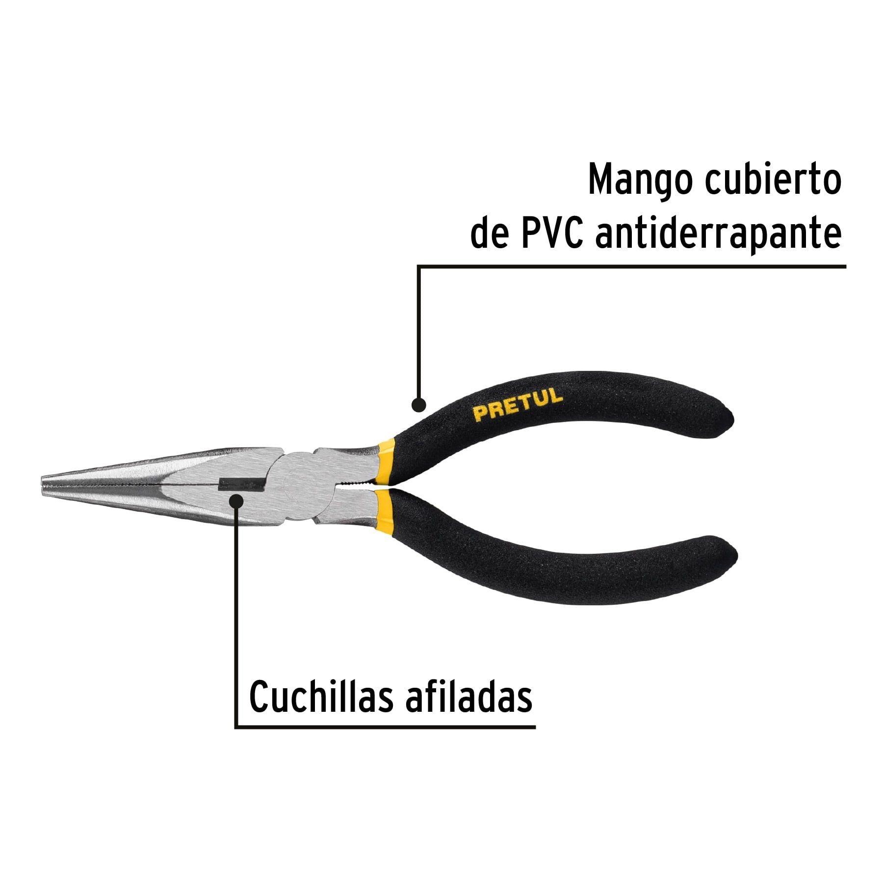 Pinza de punta y corte 6' mango de vinil, a granel, Pretul | PPC-6PG | 28158