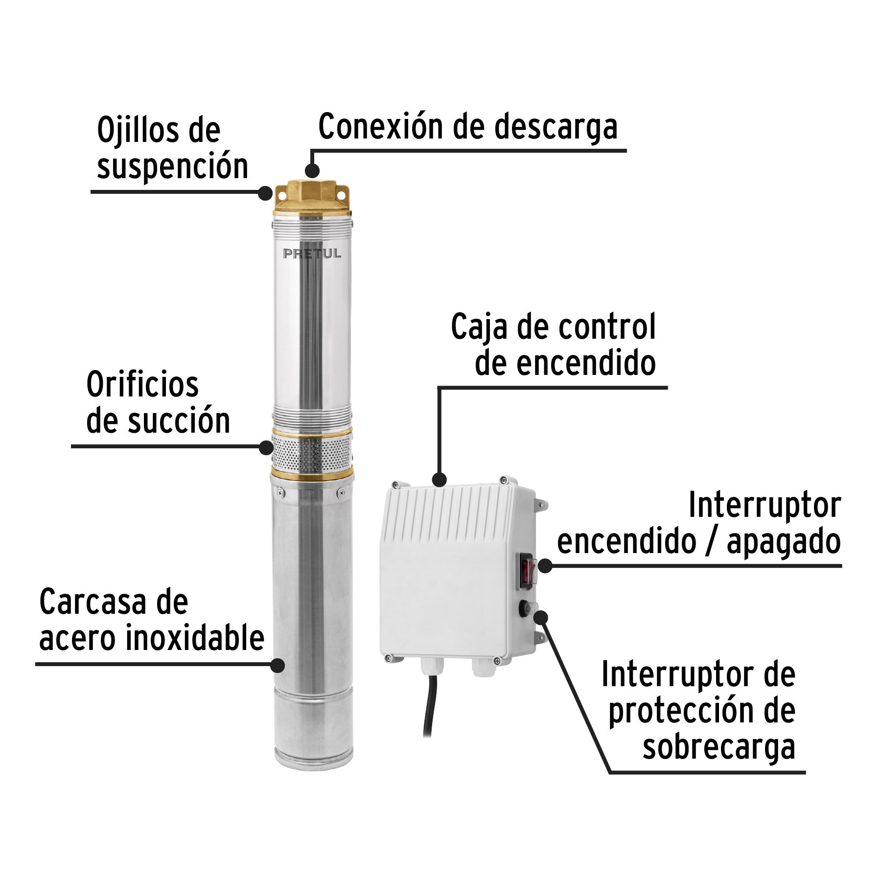 Bomba sumergible tipo bala, 1HP, uso agrícola, PRETUL | BOS-1LMP | 28203