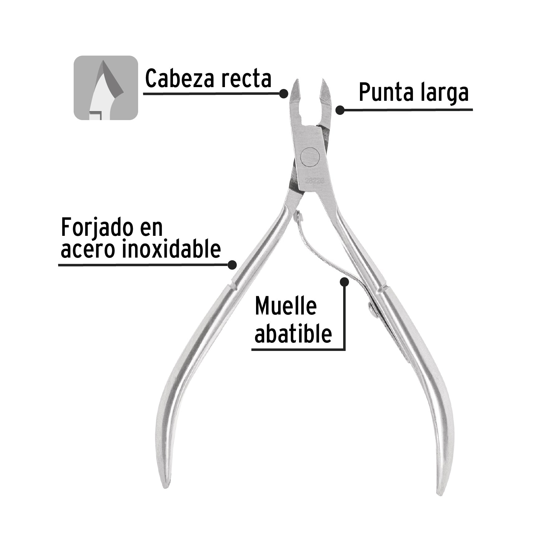 Alicate para manicure 4', cabeza recta, punta larga, PRETUL | UNA-240P | 28226