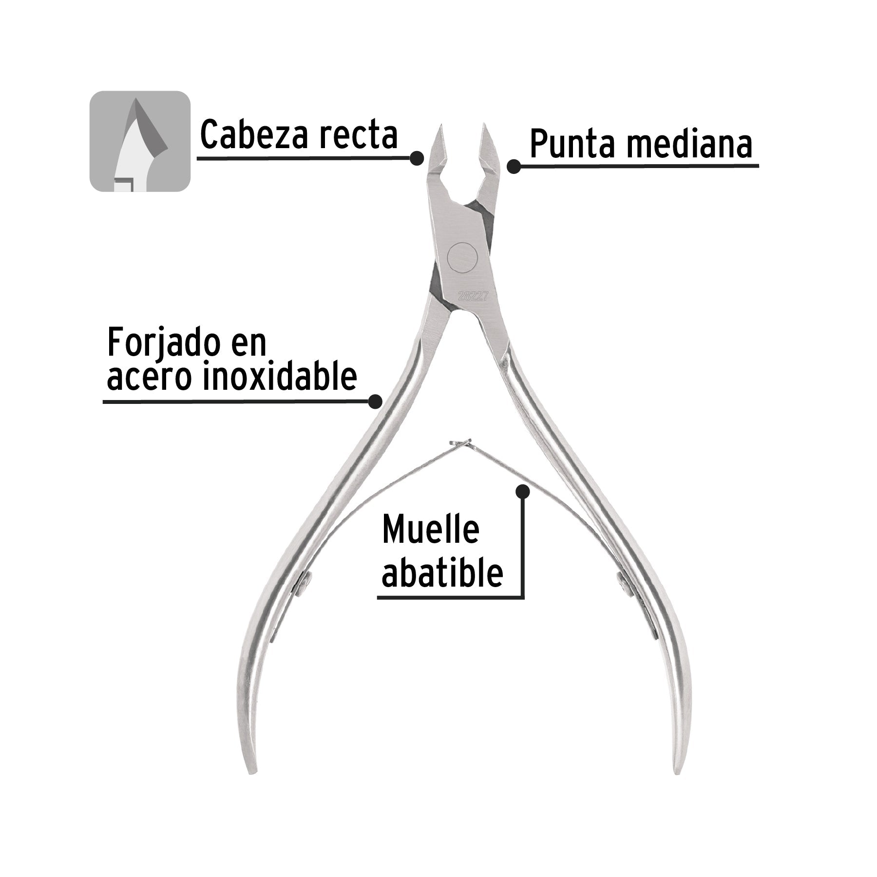 Alicate para manicure 4' cabeza recta, punta mediana, PRETUL | UNA-241P | 28227