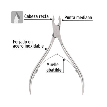 Alicate para manicure 4' cabeza recta, punta mediana, PRETUL | UNA-241P | 28227