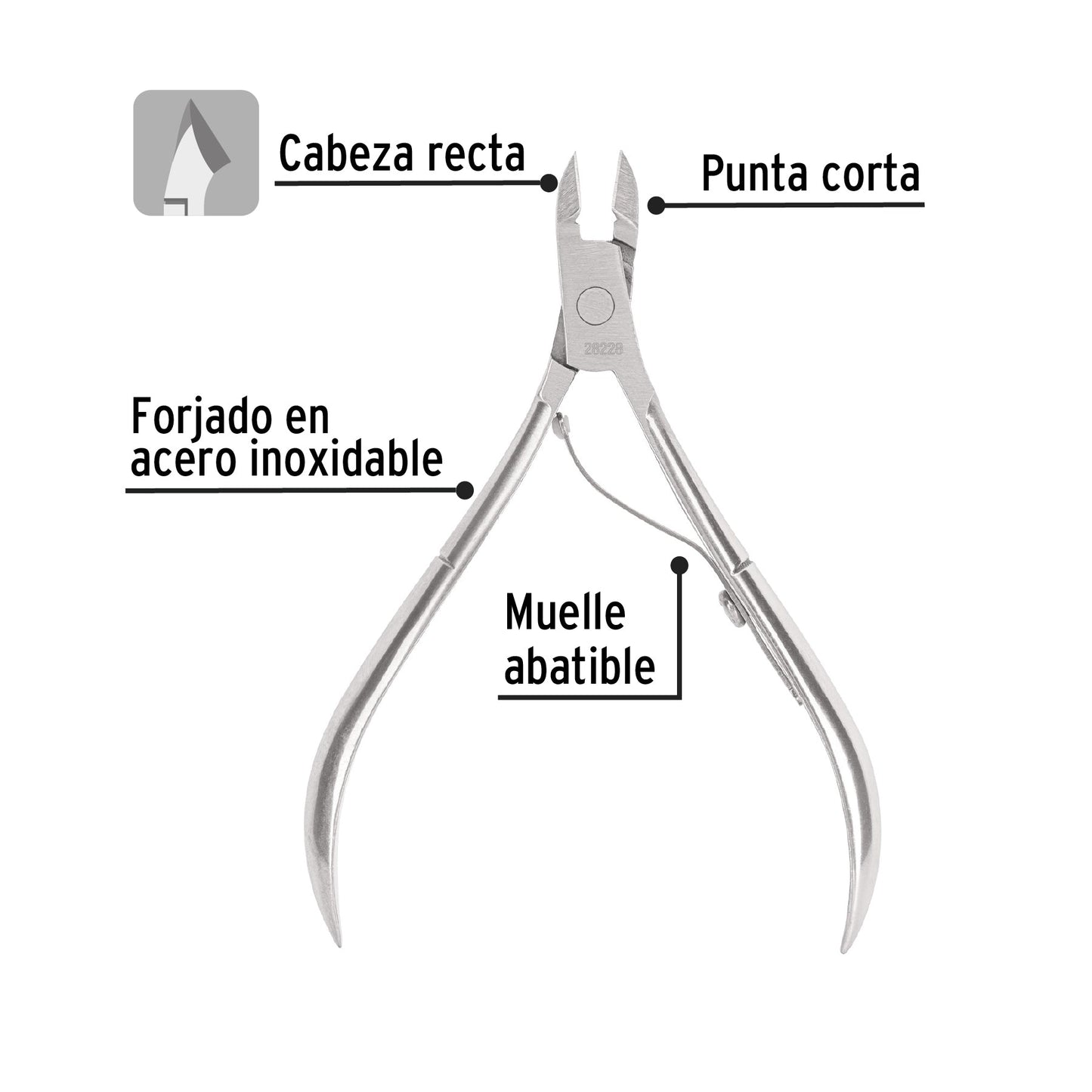 Alicate para manicure 4', cabeza recta, punta corta, PRETUL | UNA-238P | 28228