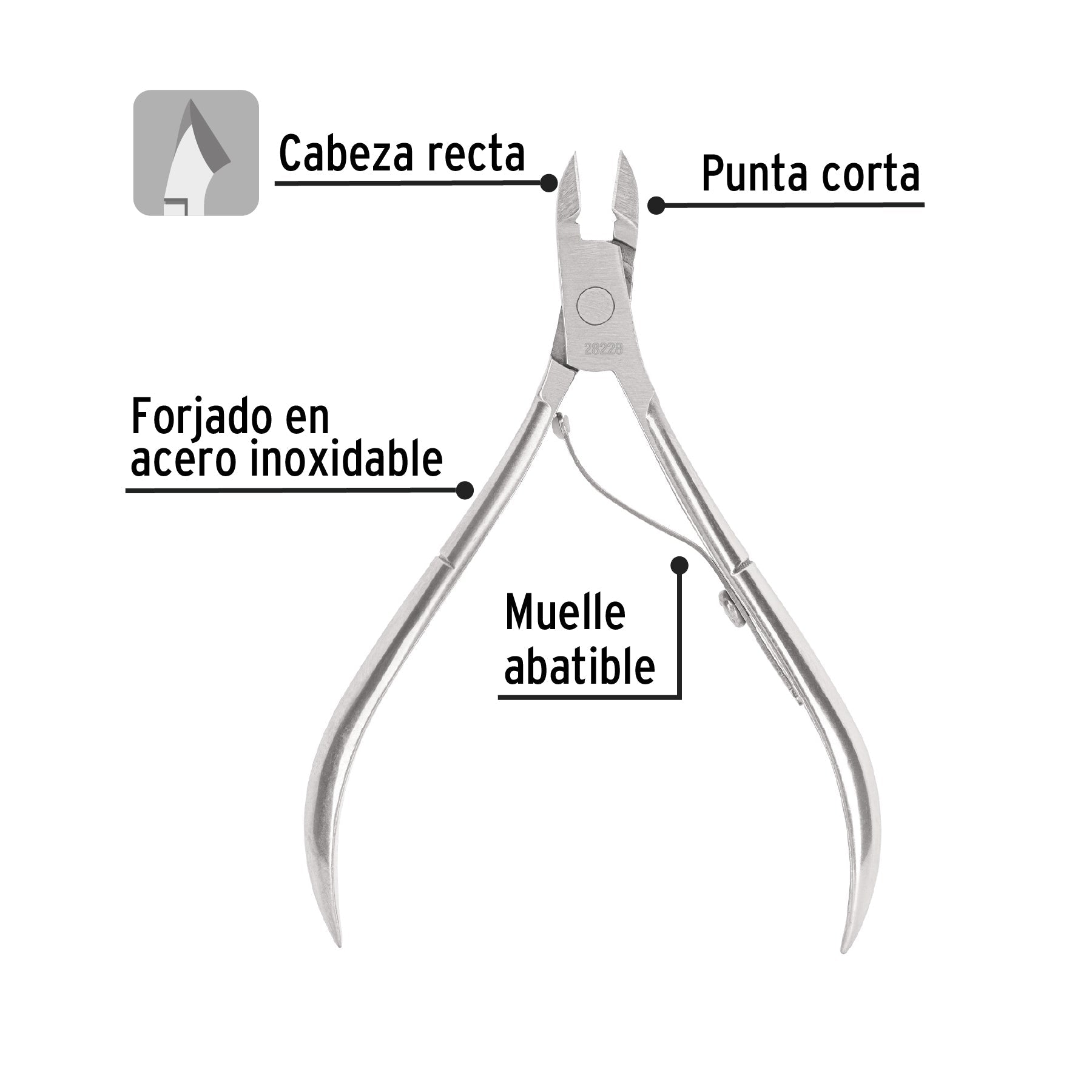 Alicate para manicure 4', cabeza recta, punta corta, PRETUL | UNA-238P | 28228