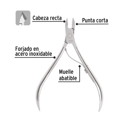 Alicate para manicure 4', cabeza recta, punta corta, PRETUL | UNA-238P | 28228