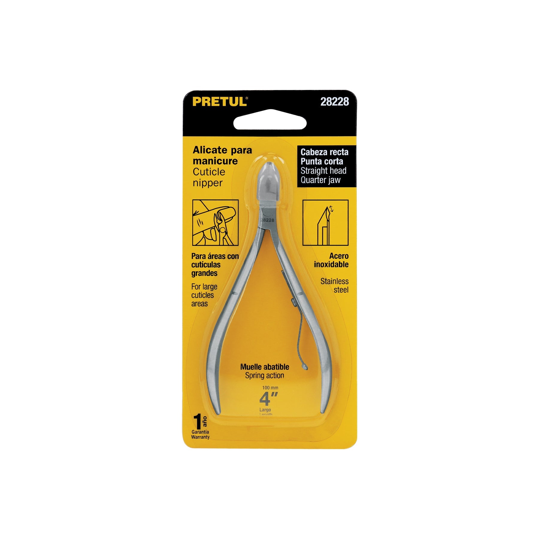 Alicate para manicure 4', cabeza recta, punta corta, PRETUL | UNA-238P | 28228