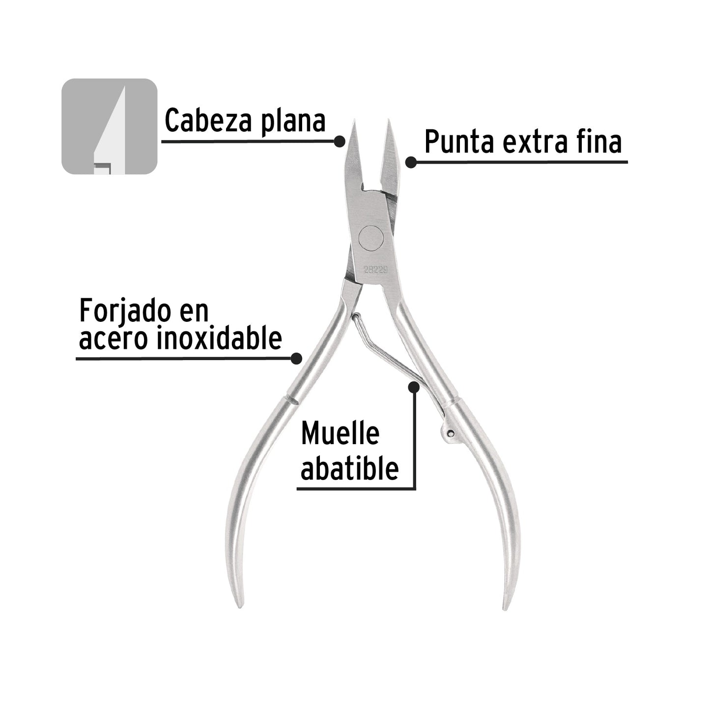 Alicate para pedicure 5' cabeza plana punta extrafina,PRETUL | UNA-350P | 28229