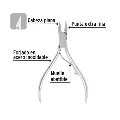 Alicate para pedicure 5' cabeza plana punta extrafina,PRETUL | UNA-350P | 28229