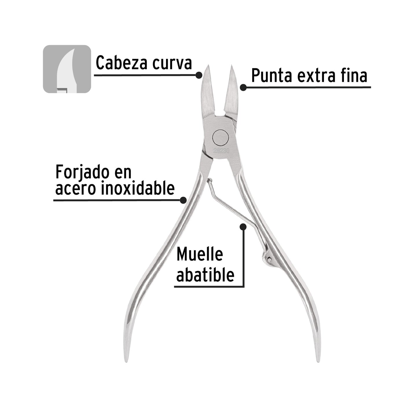 Alicate para pedicure 4-3/4', cabeza curva, extrafina,PRETUL | UNA-348P | 28230