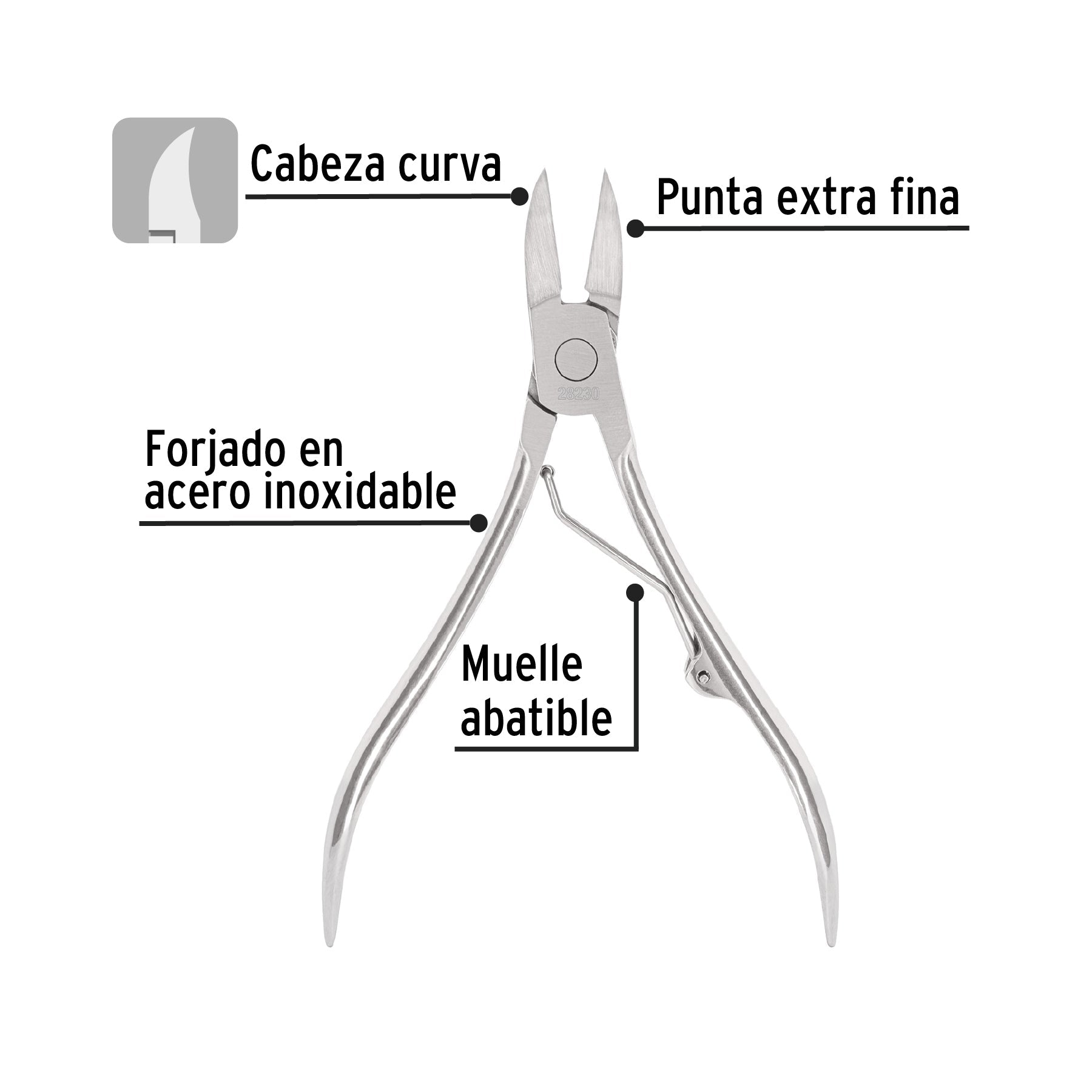Alicate para pedicure 4-3/4', cabeza curva, extrafina,PRETUL | UNA-348P | 28230