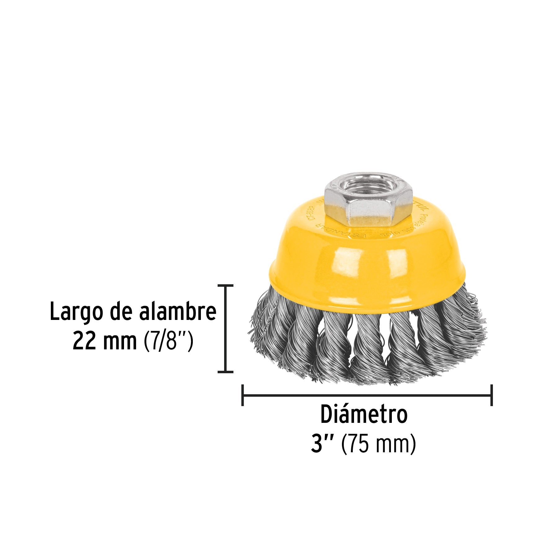 Carda copa 3' alambre trenzado fino, eje 5/8'-11, Pretul | CT-608P | 28266