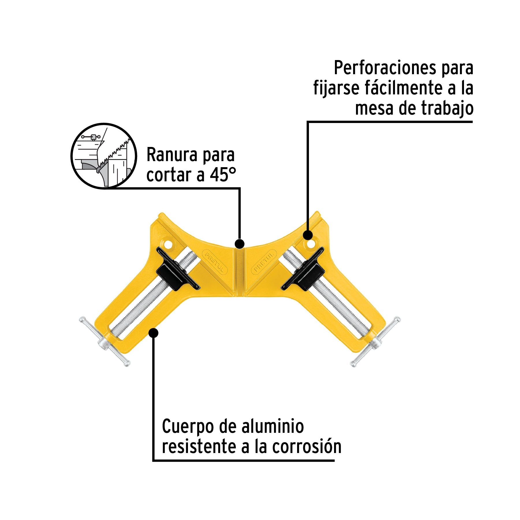 Prensa esquinera de 3', cuerpo aluminio, Pretul | PESQ-3P | 29012
