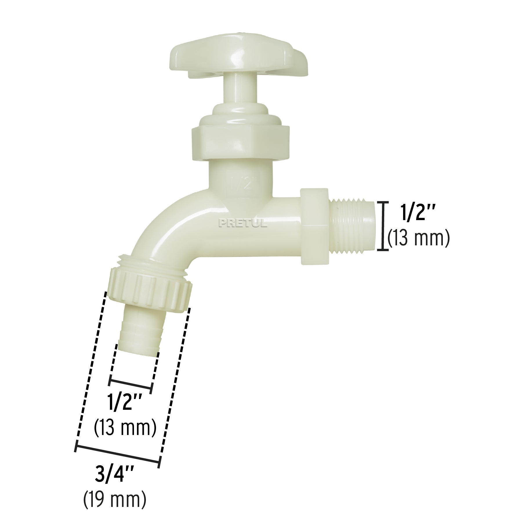 Llave p/manguera, de plástico 65g,1/2', granel, PRETUL | LL-17P | 29030