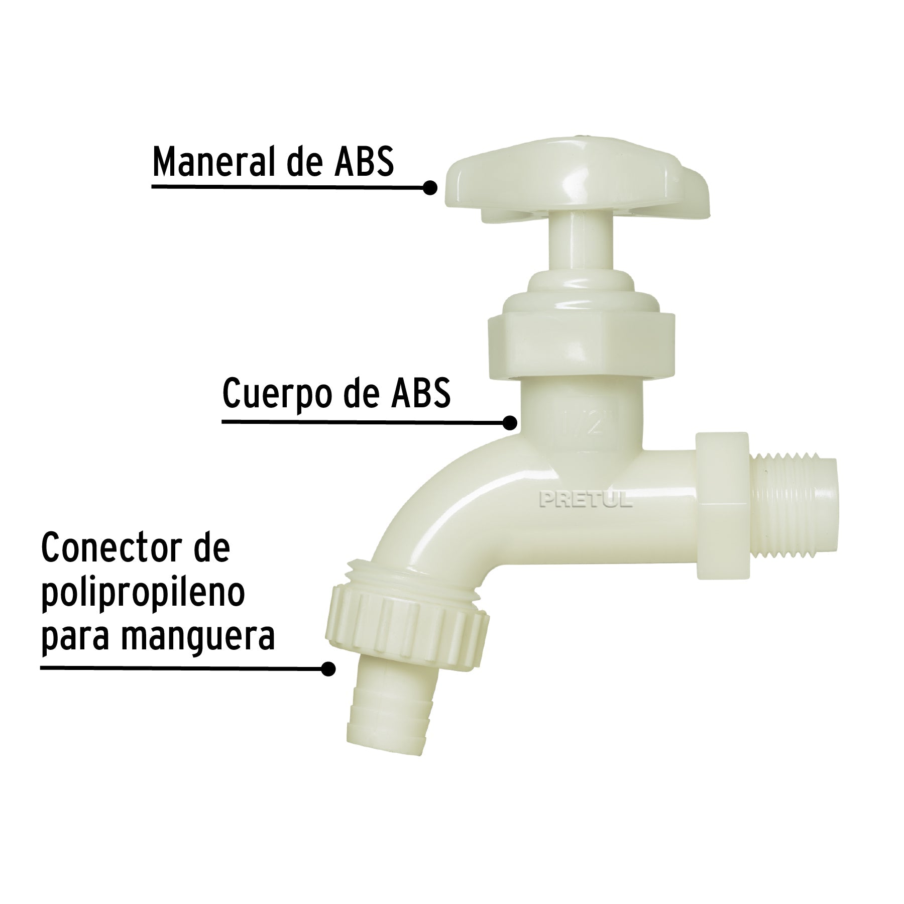 Llave p/manguera, de plástico 65g,1/2', granel, PRETUL | LL-17P | 29030
