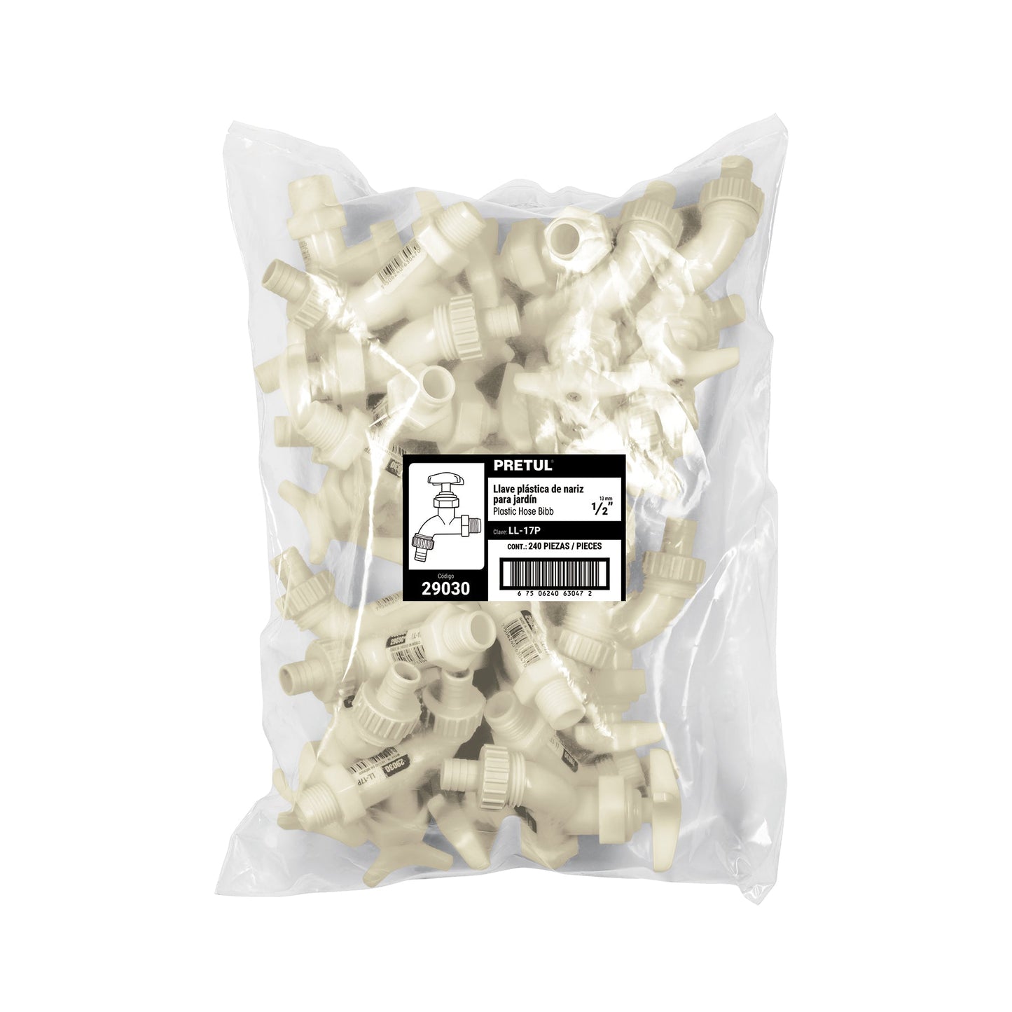 Llave p/manguera, de plástico 65g,1/2', granel, PRETUL | LL-17P | 29030
