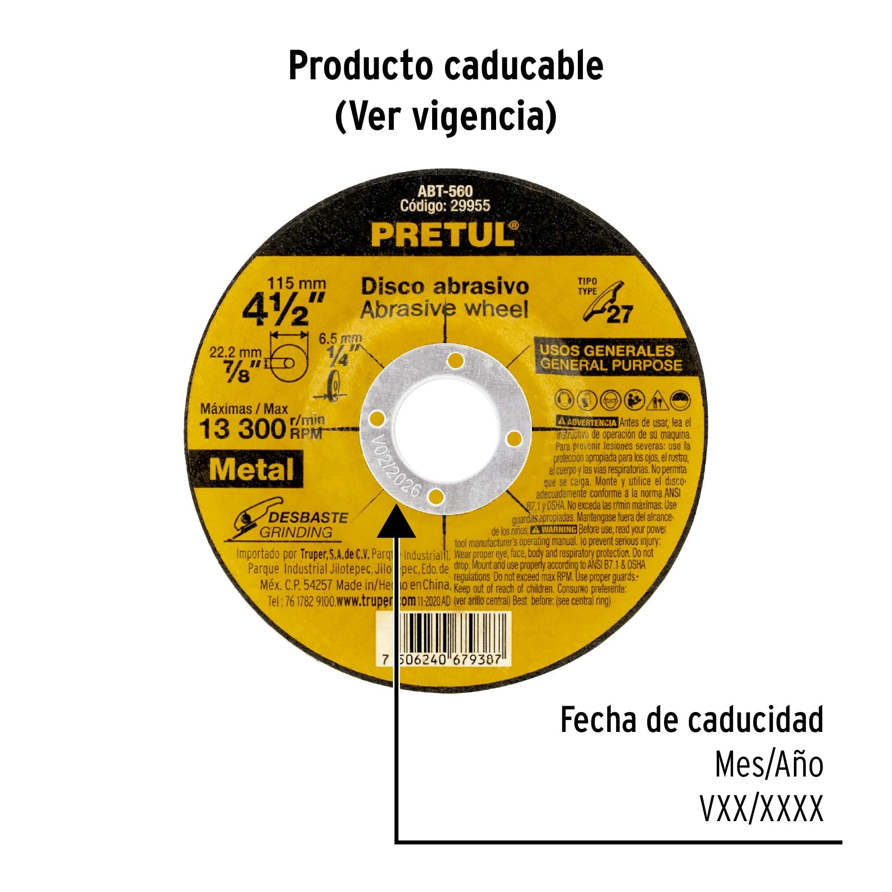 Disco Tipo 27 de 4-1/2' x 6.2 mm desbaste de metal, Pretul | ABT-560 | 29955