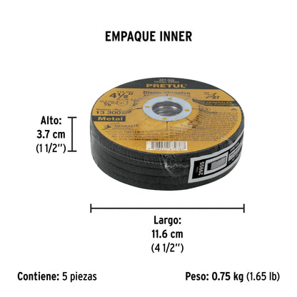 Disco Tipo 27 de 4-1/2' x 6.2 mm desbaste de metal, Pretul | ABT-560 | 29955