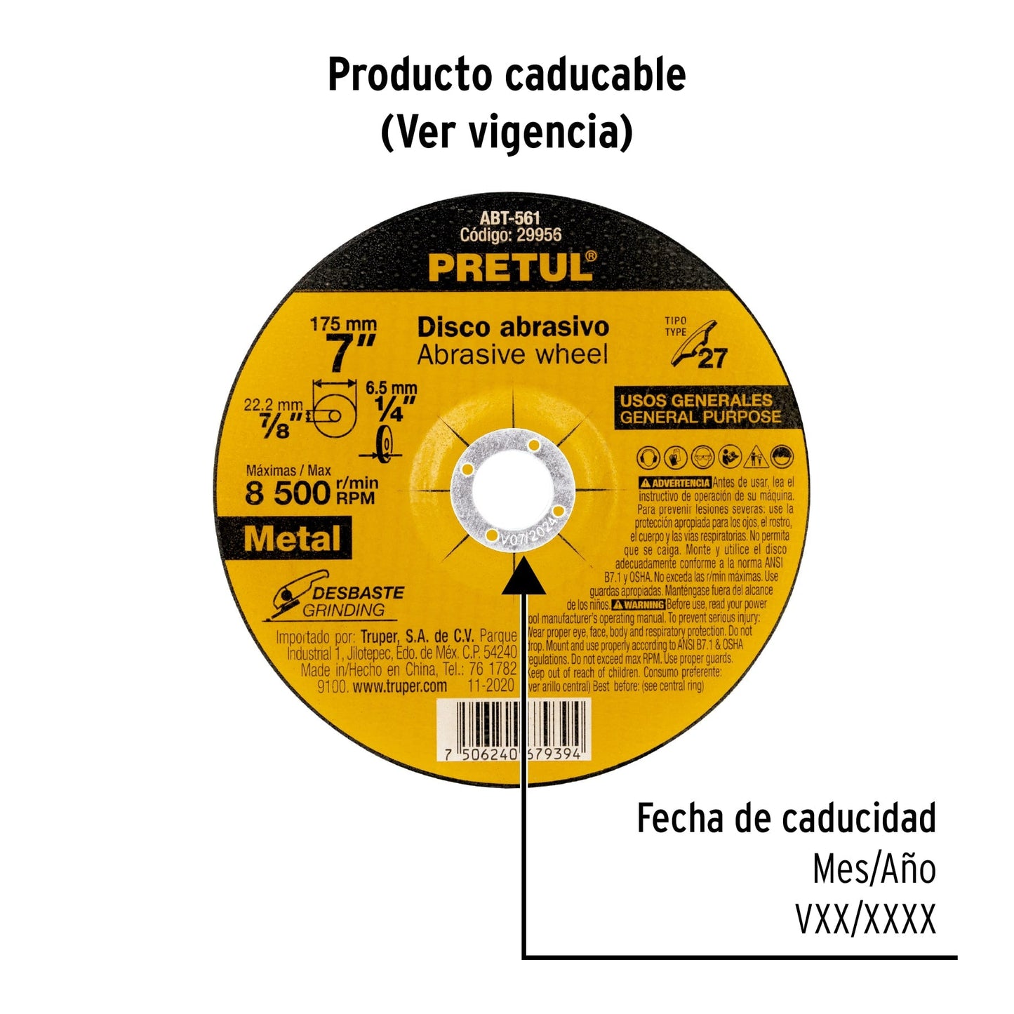 Disco Tipo 27 de 7' x 6.2 mm desbaste de metal, Pretul | ABT-561 | 29956