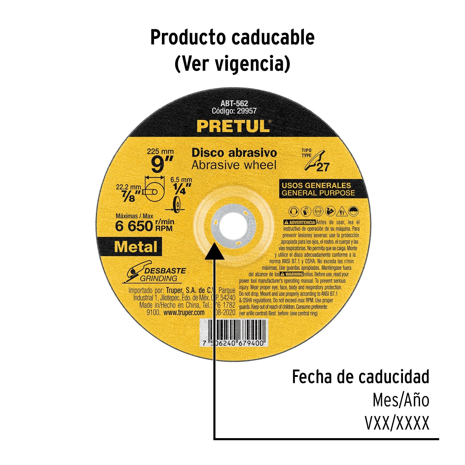 Disco Tipo 27 de 9' x 6.2 mm desbaste de metal, Pretul | ABT-562 | 29957