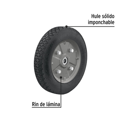 Rueda de hule sólido 10' para diablo, doble balero, Pretul | RD-102 | 45035