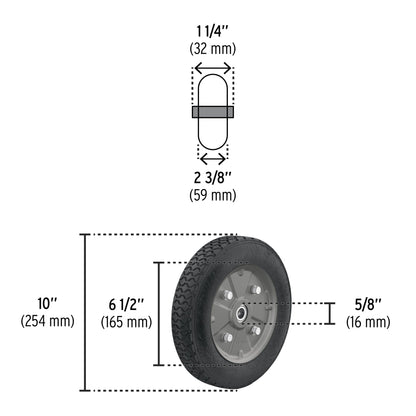 Rueda de hule sólido 10' para diablo, doble balero, Pretul | RD-102 | 45035