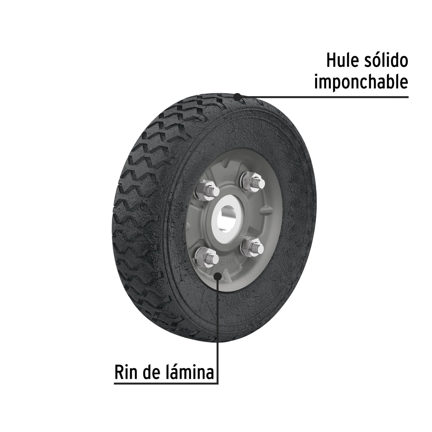 Rueda de hule sólido 6' para diablo, un balero, Pretul | RD-61 | 45481