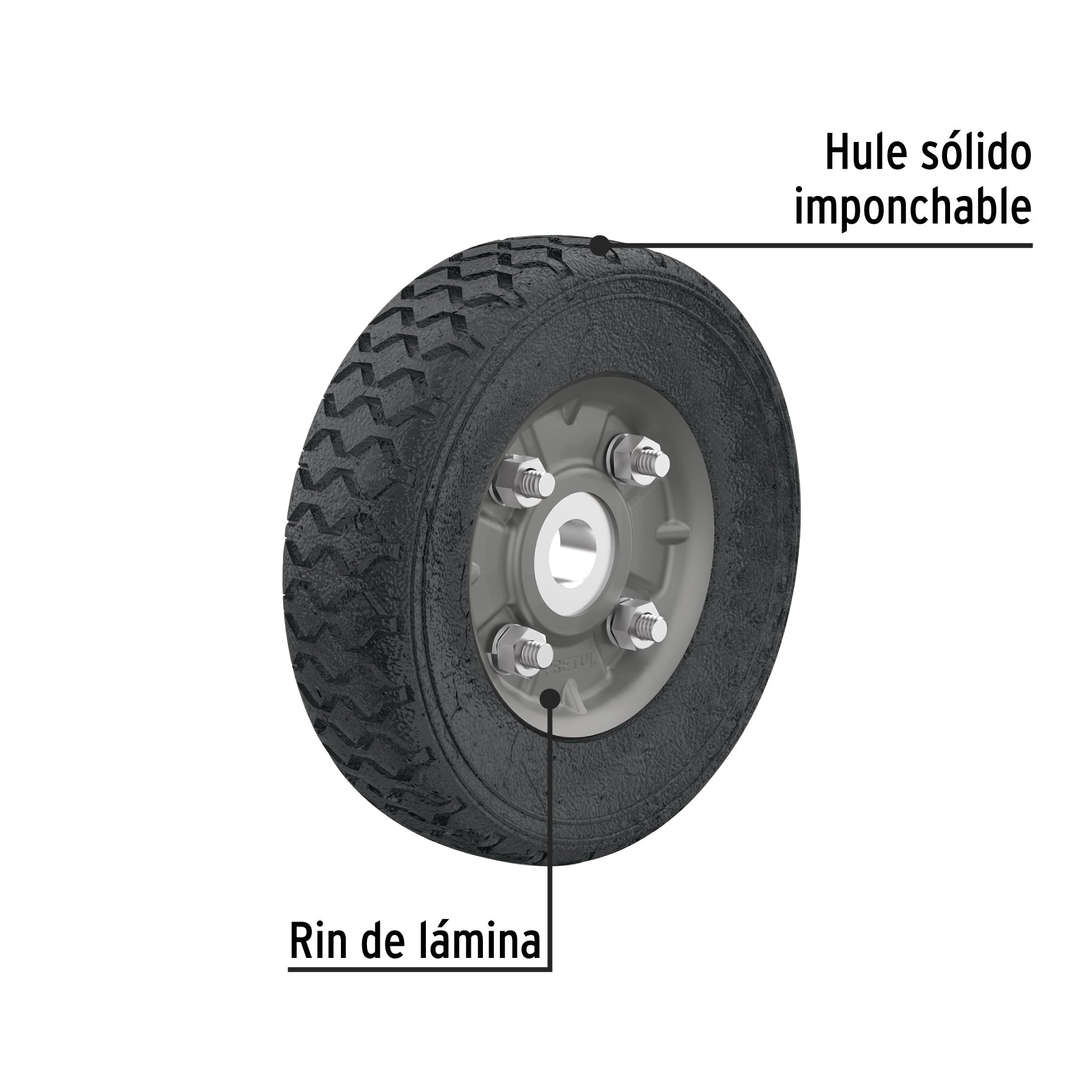 Rueda de hule sólido 6' para diablo, un balero, Pretul | RD-61 | 45481