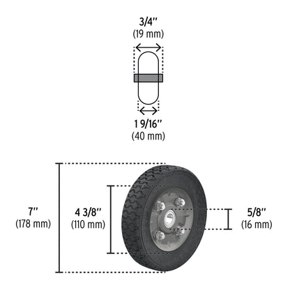 Rueda de hule sólido 7' para diablo, un balero, Pretul | RD-71 | 45482