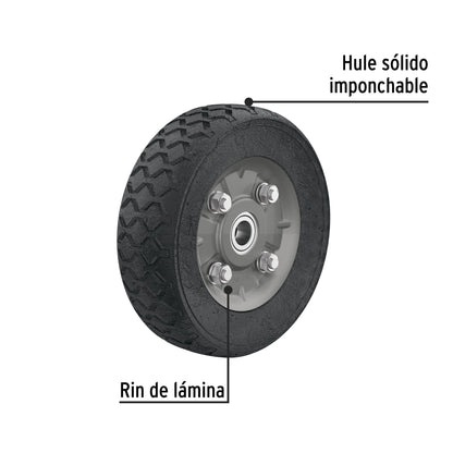 Rueda de hule sólido 7' para diablo, doble balero, Pretul | RD-72 | 45483