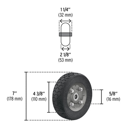 Rueda de hule sólido 7' para diablo, doble balero, Pretul | RD-72 | 45483