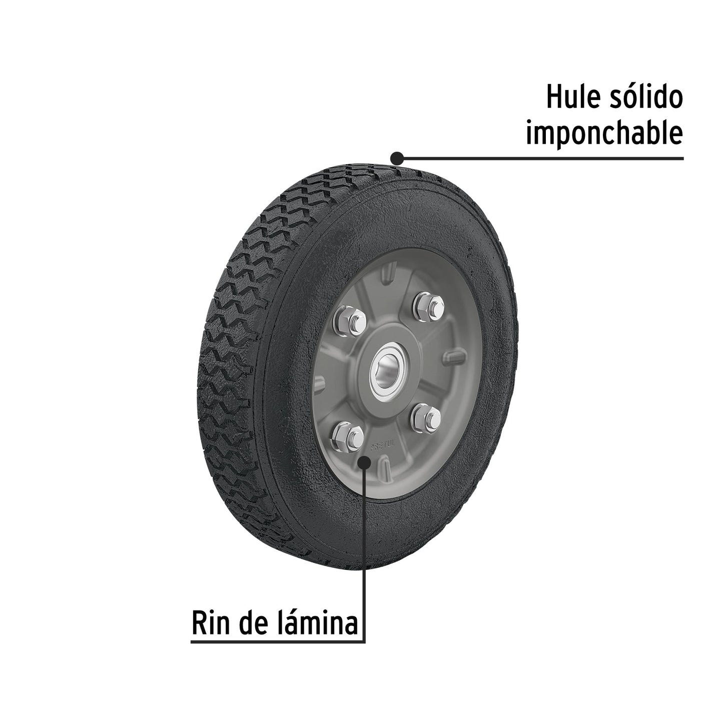 Rueda de hule sólido 8' para diablo, doble balero, Pretul | RD-82 | 45485