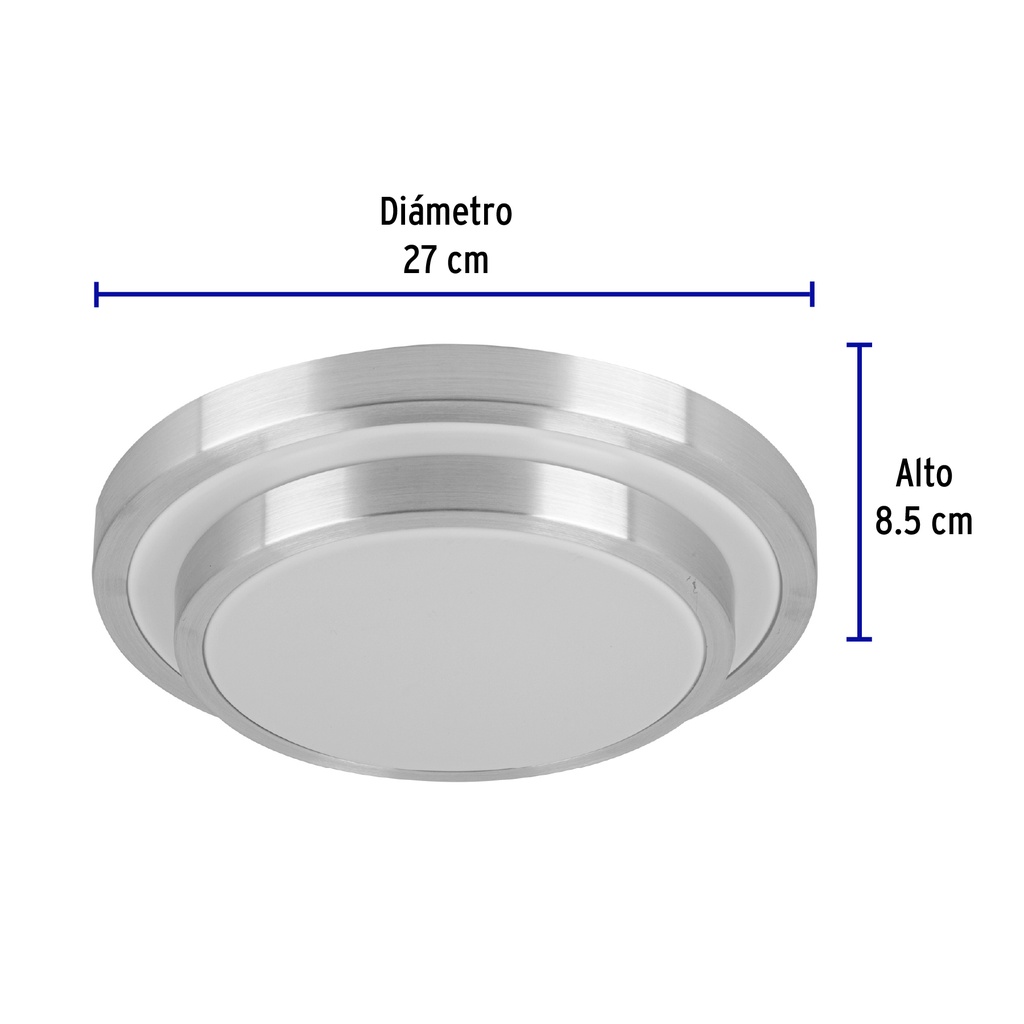 PLA-703L | Luminario LED 18 W plafón decorativo metálico luz día, Basic