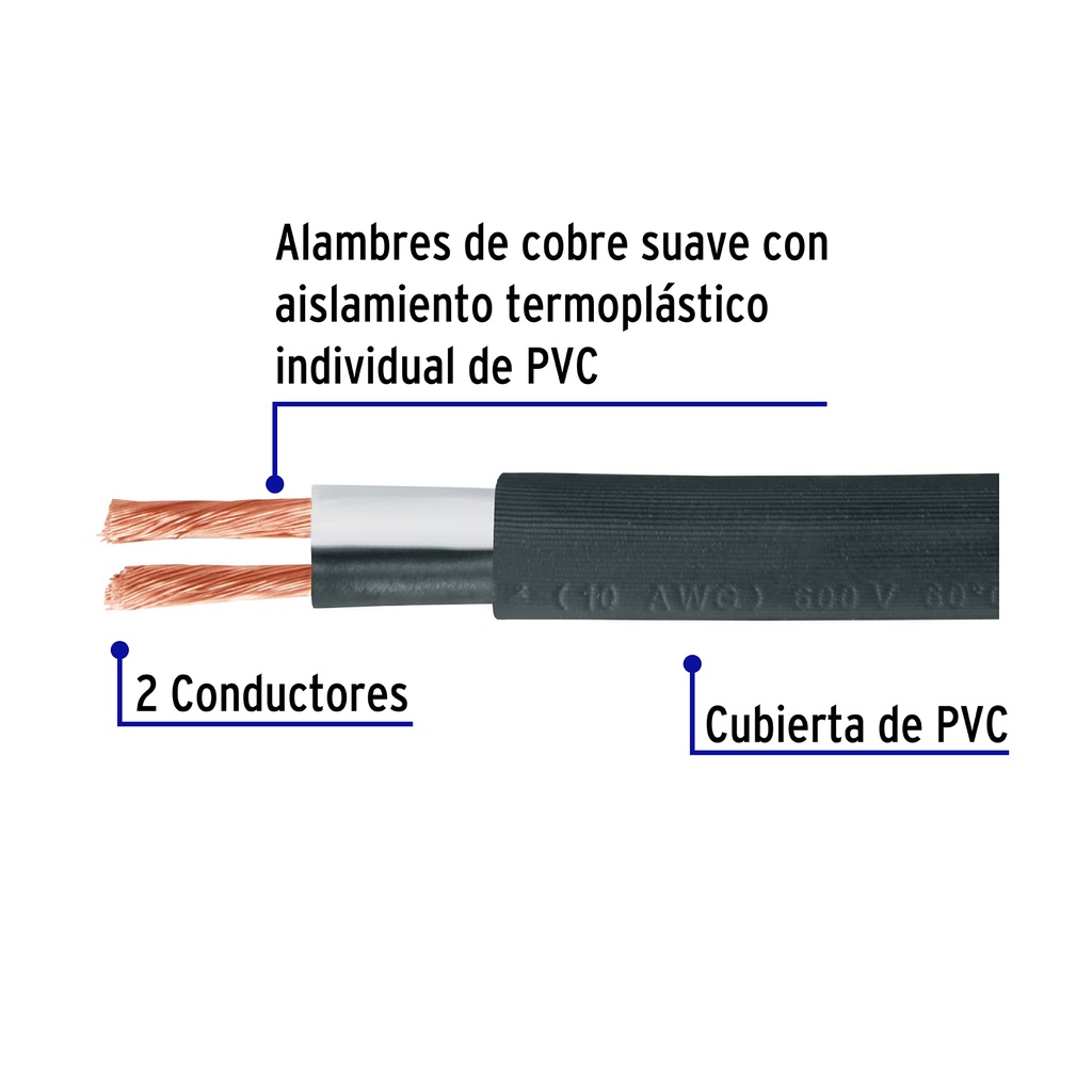 CAUR-210 | Metro de cable uso extra rudo 2 x 10 AWG en rollo de 100 m