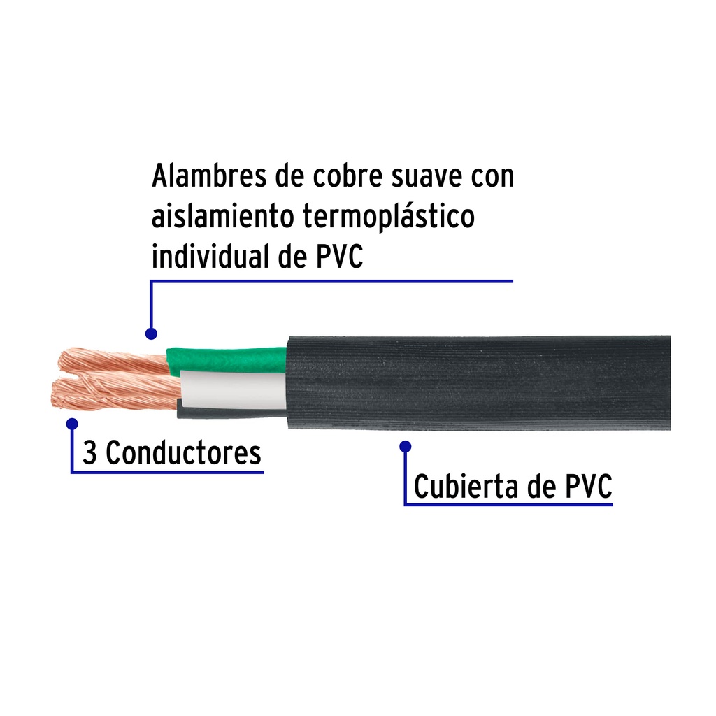CAUR-310 | Metro de cable uso extra rudo 3 x 10 AWG en rollo de 100 m