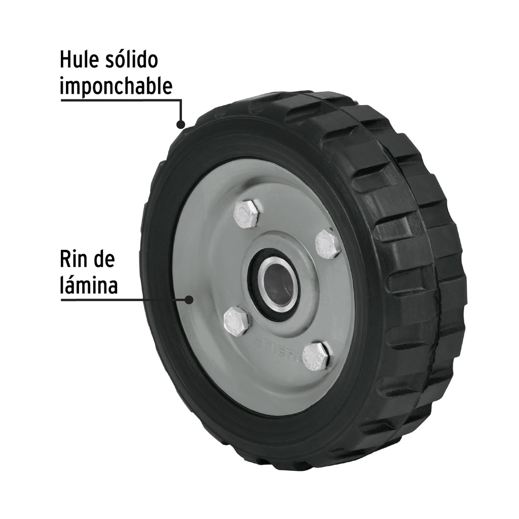 RD-62 | Rueda de hule sólido 6' para diablo, doble balero, Pretul