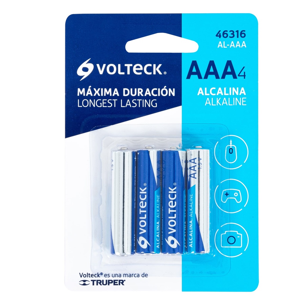 AL-AAA | Blíster con 4 pilas alcalinas tamaño AAA, Volteck